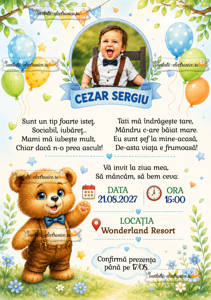 Invitatie la petrecere cu ursulet