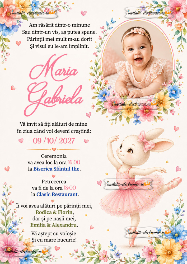 Invitatie la botez cu flori