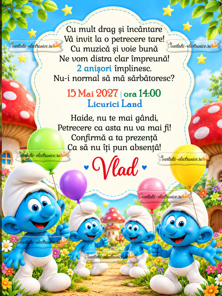 Invitatie cu strumfi