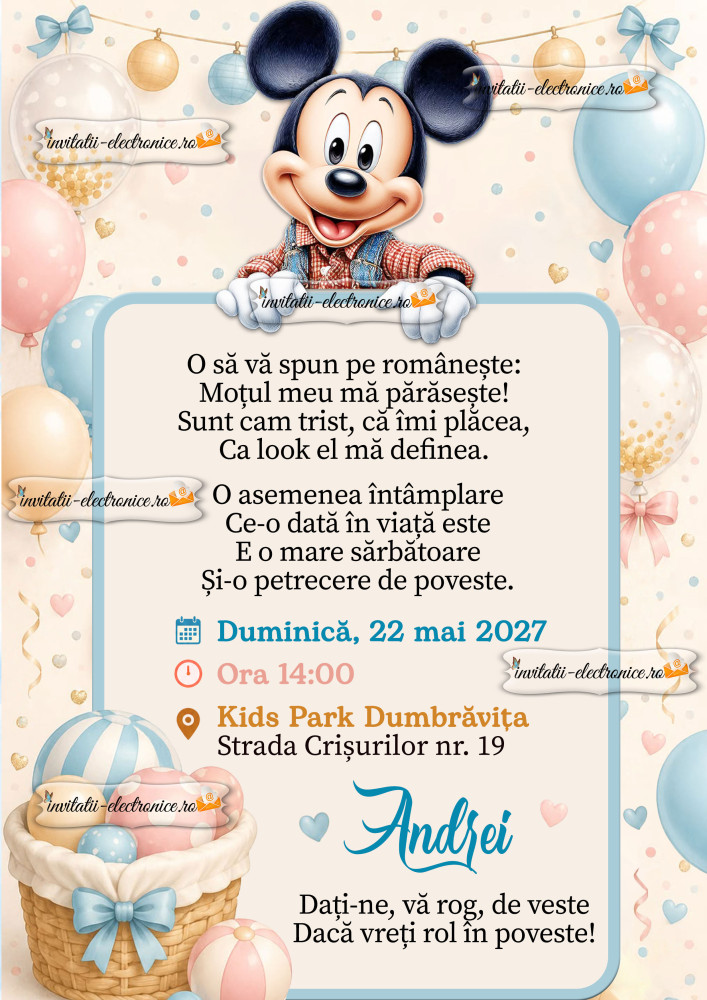 Invitatie la aniversare cu Mickey Mouse