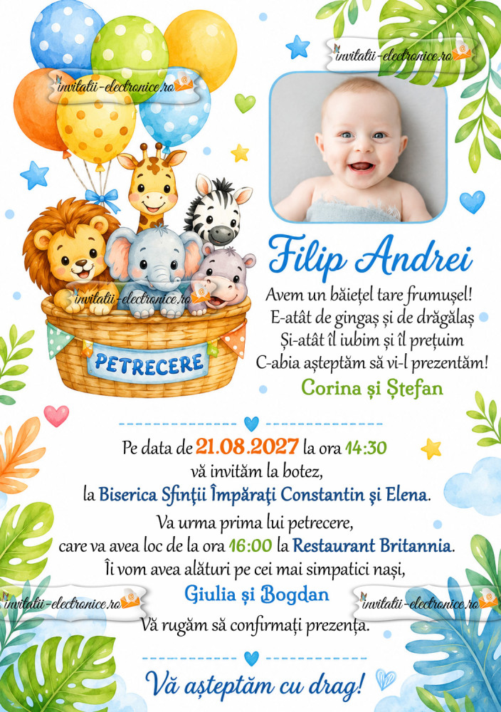 Invitatie la botez cu animale