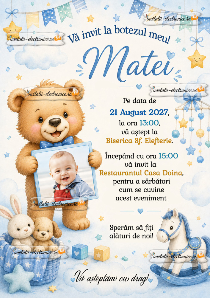 Invitatie la botez cu ursulet