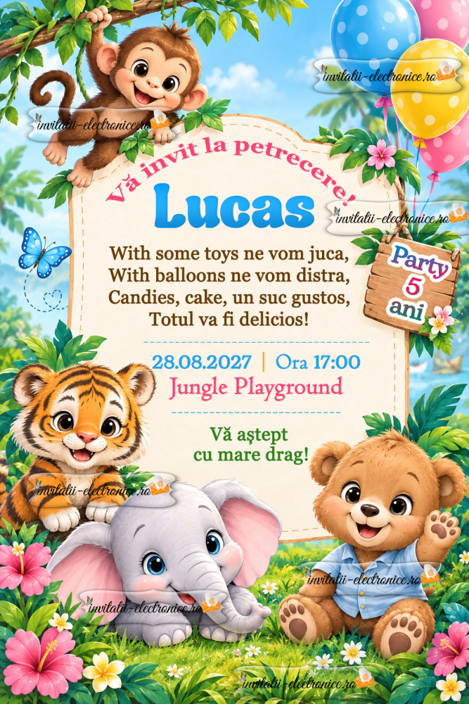 Invitatie la aniversare cu animale