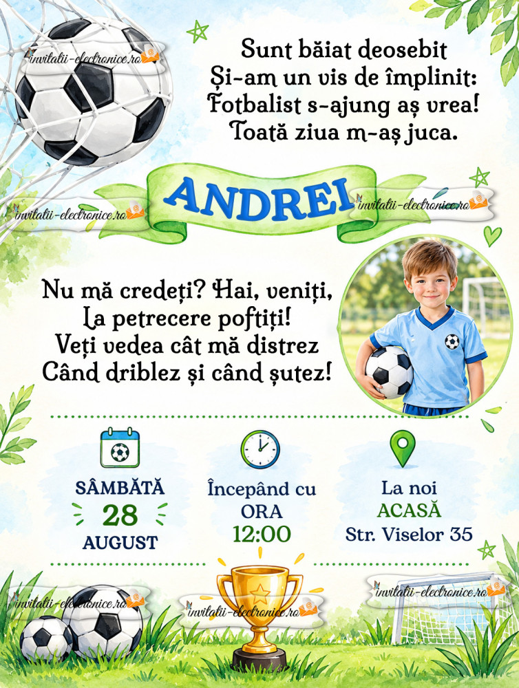 Invitație baiat pe tema fotbal