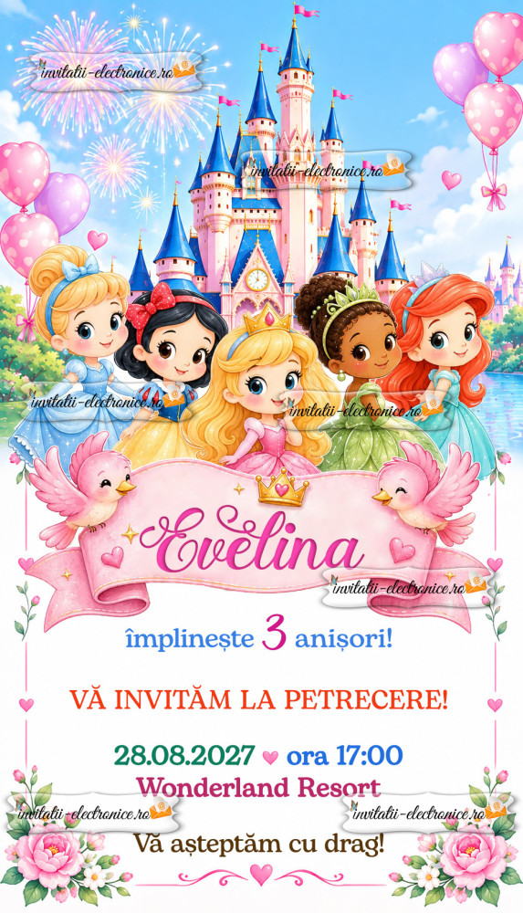 Invitatie cu printese 