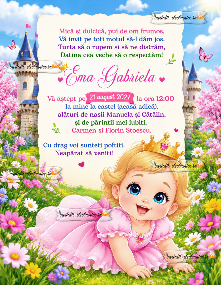 Invitatie digitala cu printesa