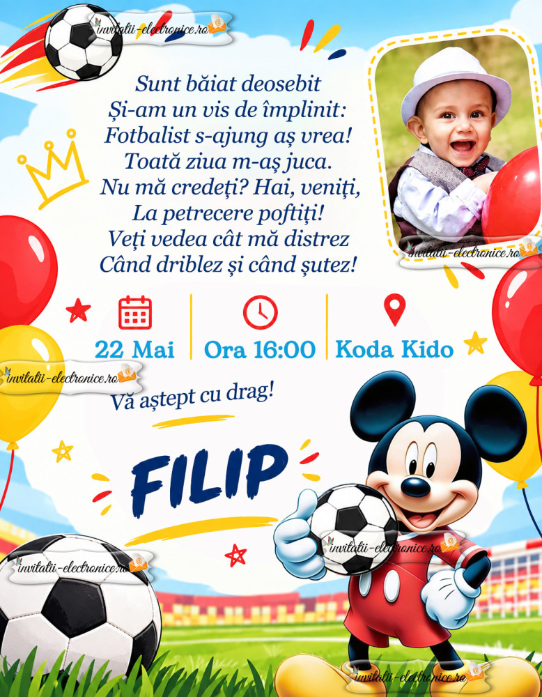 Invitatie cu Mickey Mouse si baloane