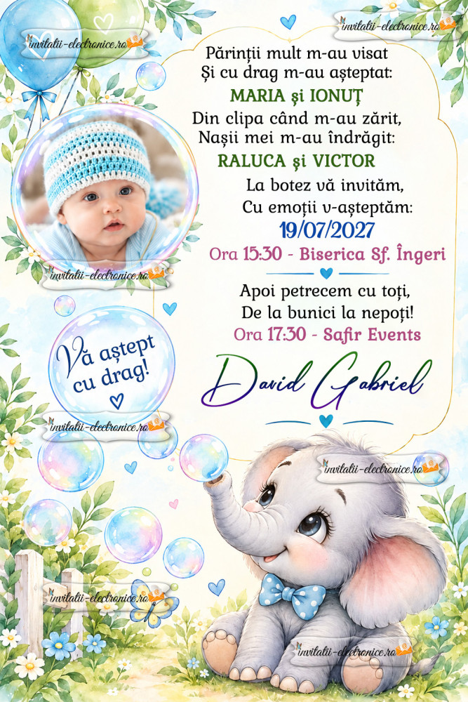 Invitatii electronice de botez cu elefant