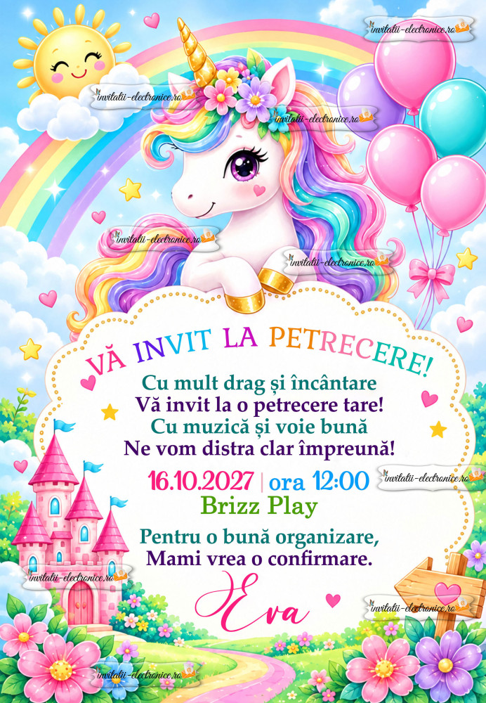 Invitatie la petrecere cu unicorn