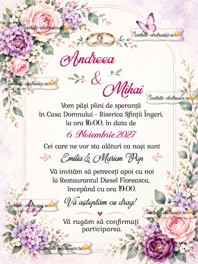 Invitatie la nunta cu flori