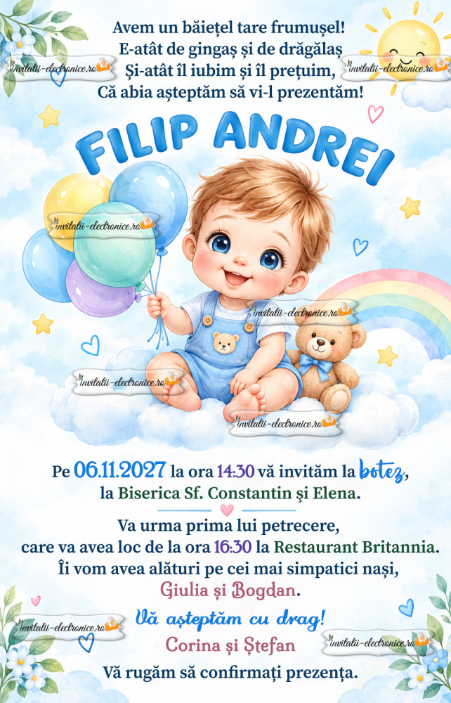 Invitatie la botez baietel