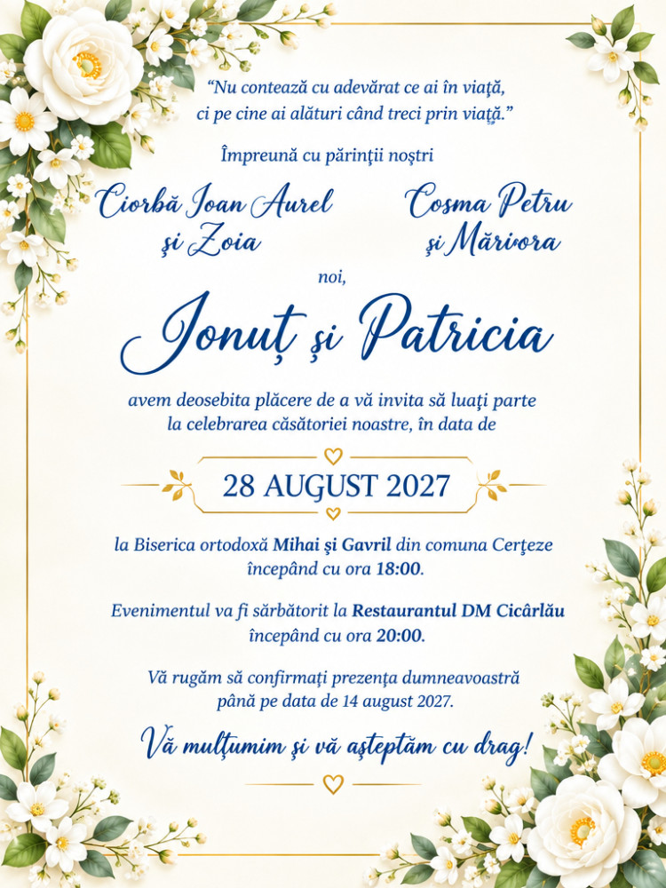 Invitatie de nunta simpla si eleganta