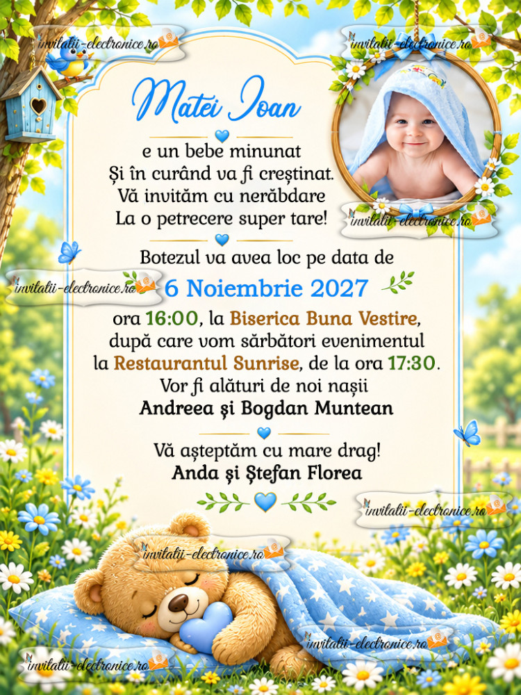 Invitație la botez cu ursulet