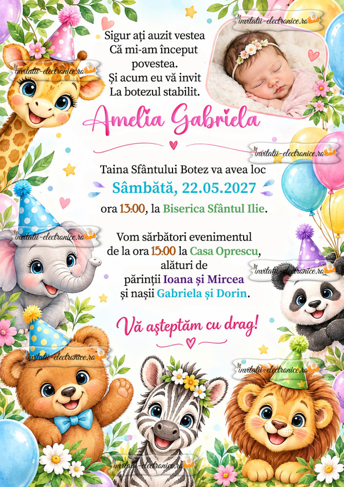 Invitatie la botez cu animale