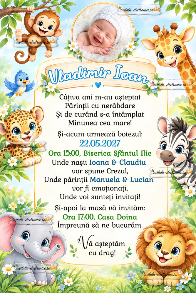 Invitatie de botez cu animale 