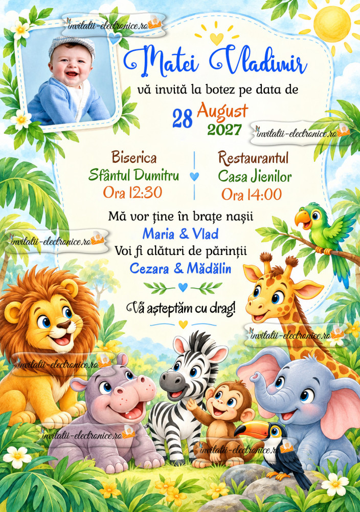 Invitatie de botez cu animale