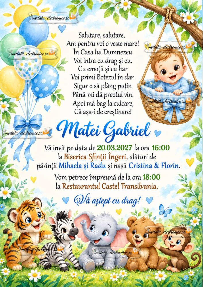 Invitatie la botez cu animale din jungla