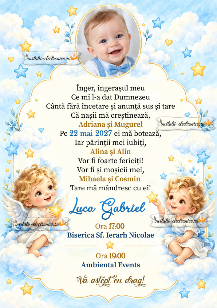 Invitatie de botez cu ingerasi