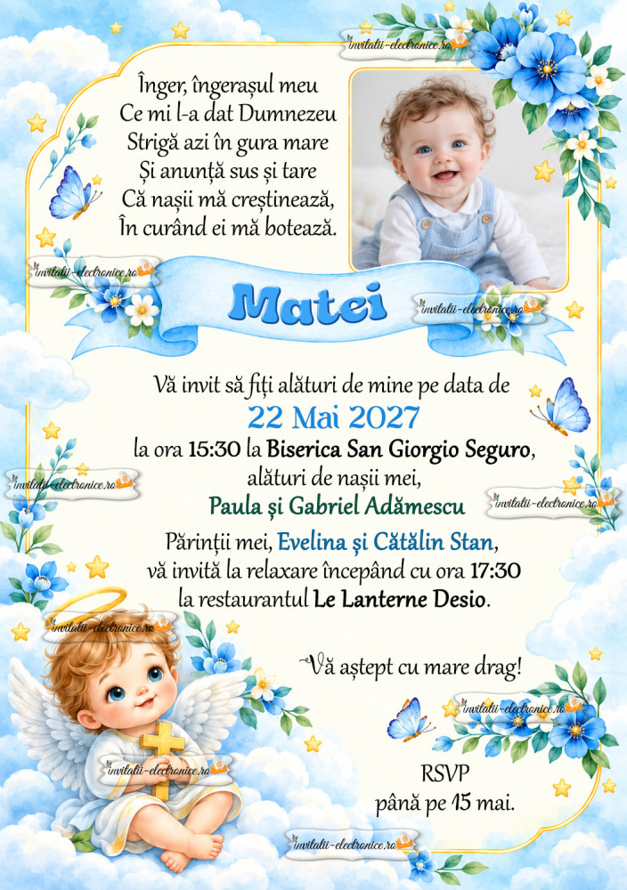 Invitatie la botez cu ingeras