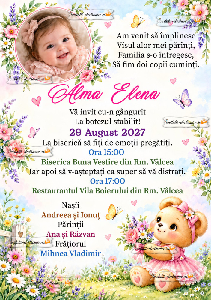 Invitatie la botez cu ursulet 