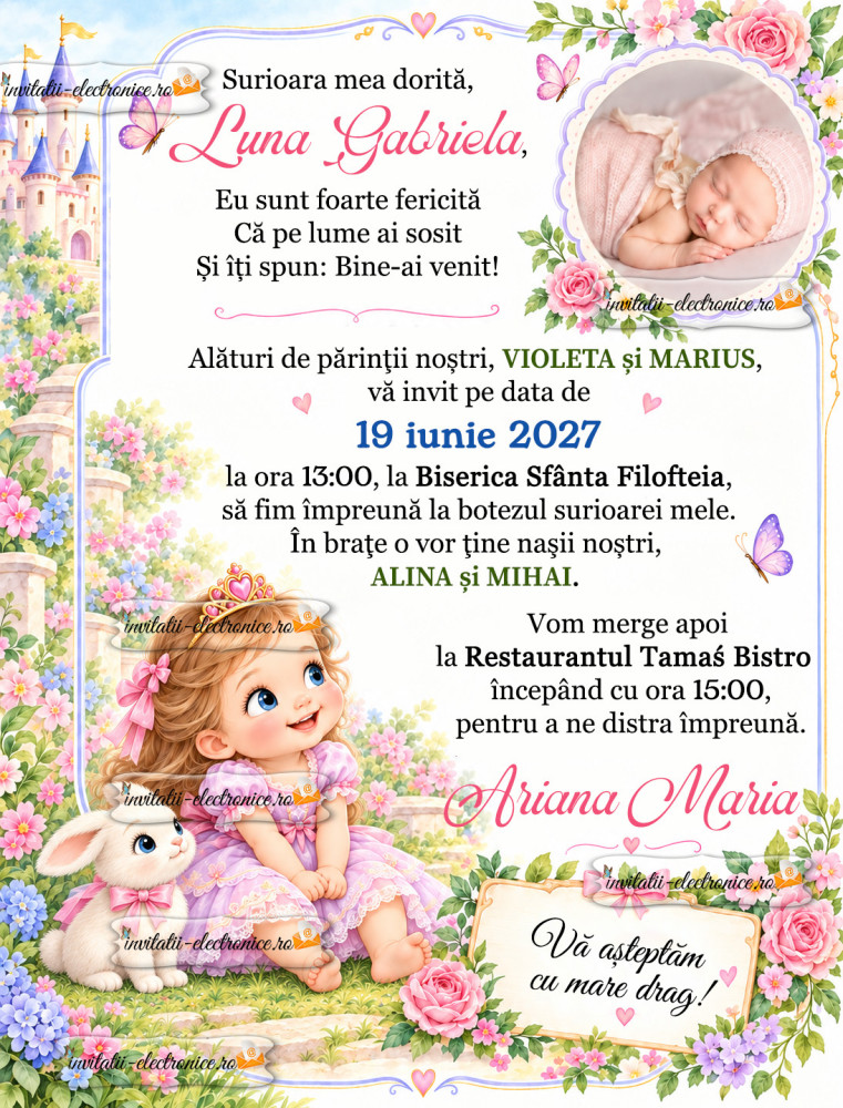 Invitatie la botez din partea surioarei