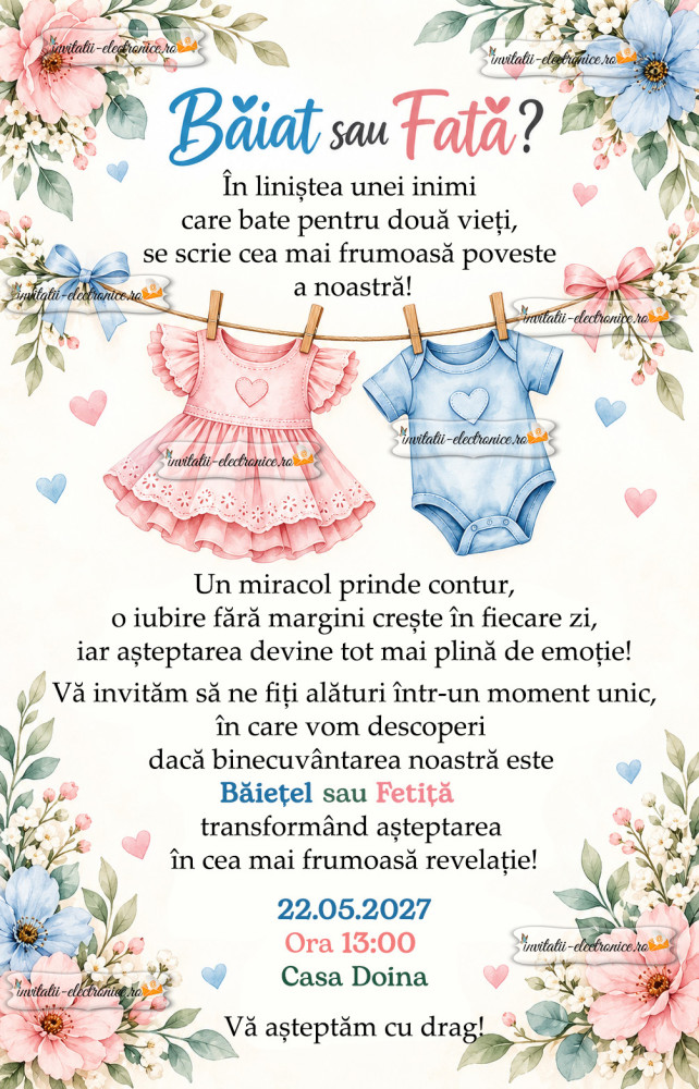 Invitatie la petrecere Gender Reveal