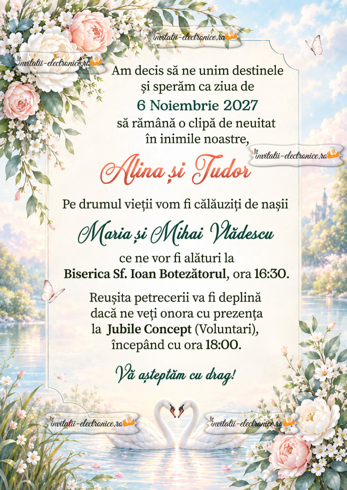 Invitatie de nunta lebede