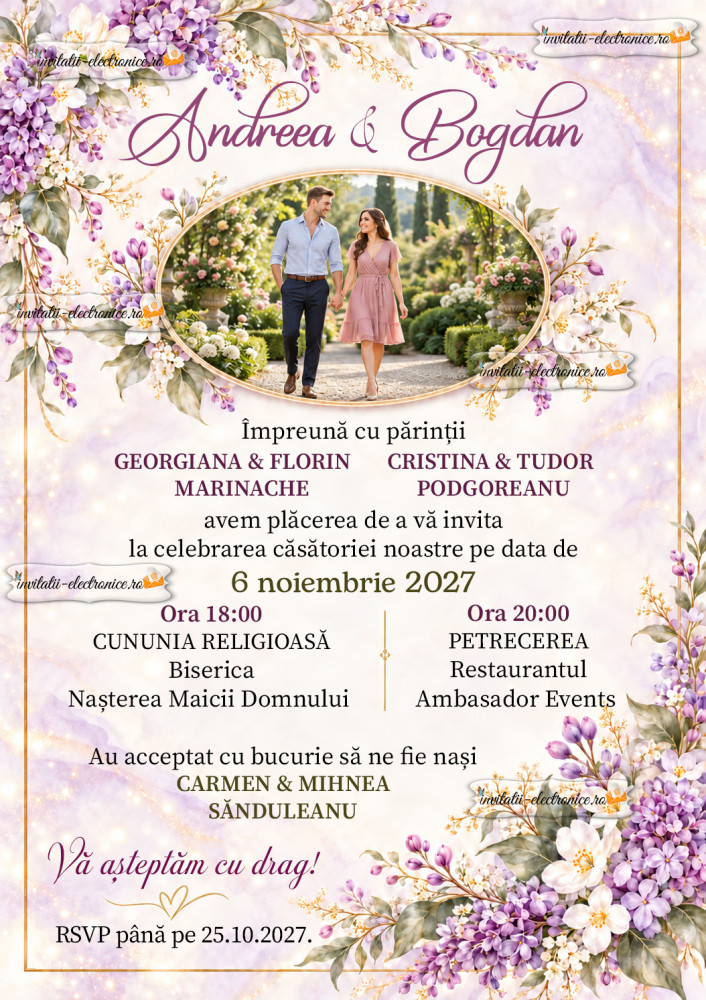 Invitatii de nunta cu liliac