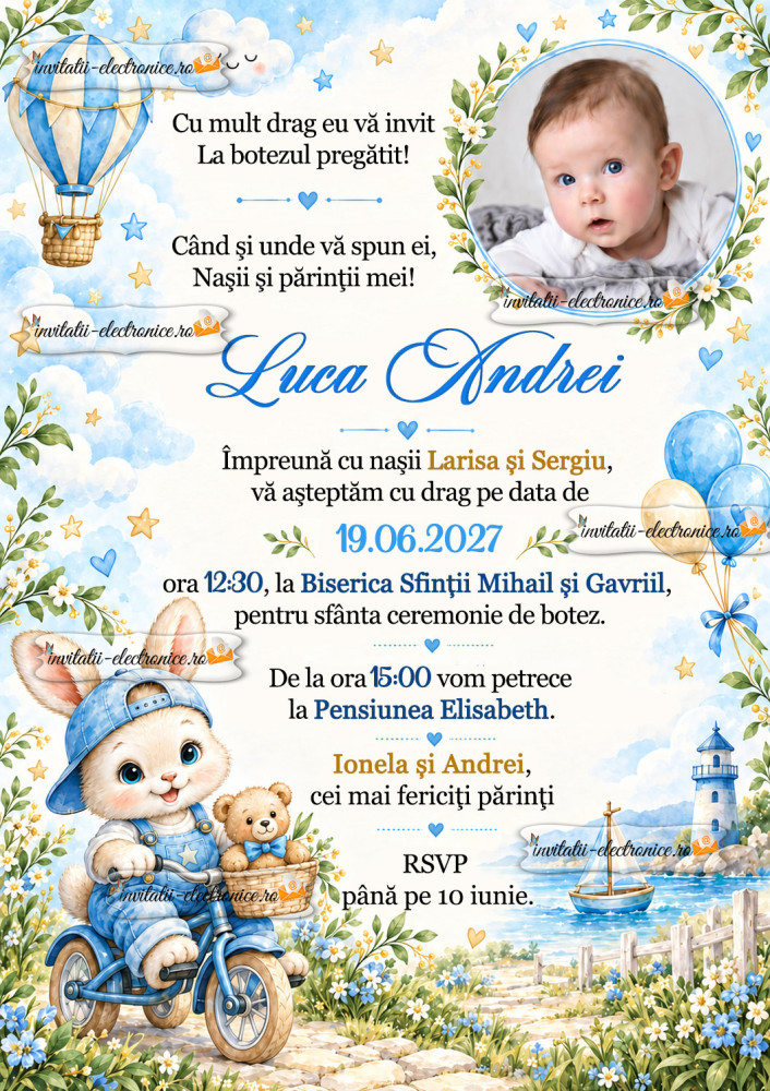 Invitatie de botez cu ursulet
