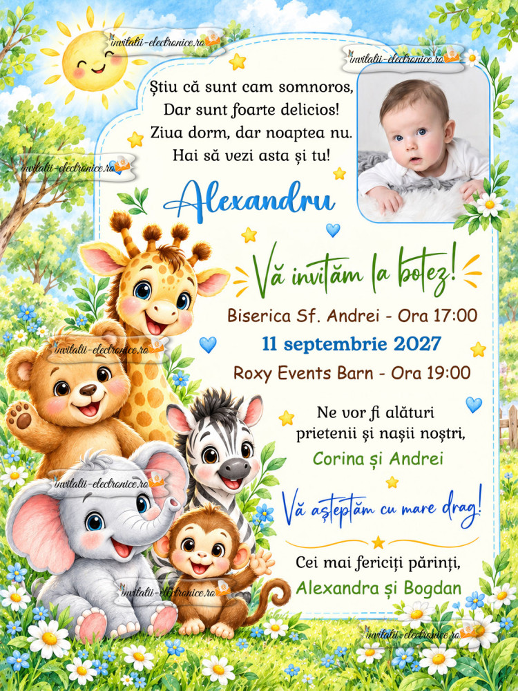 Invitatie la botez cu animale