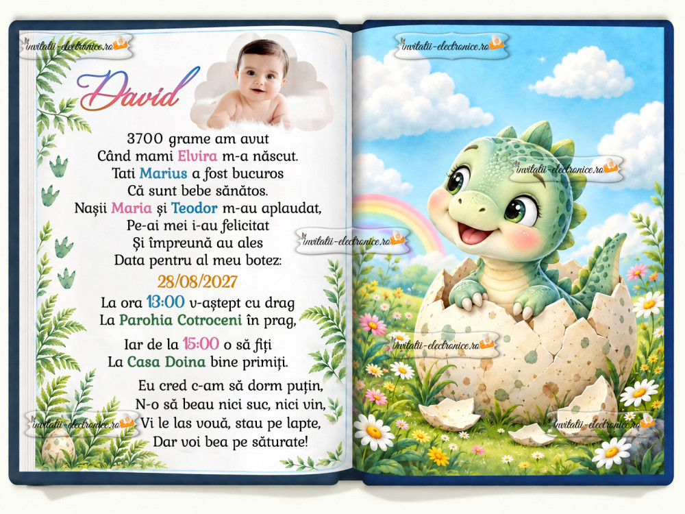 Invitatie de botez stil carte