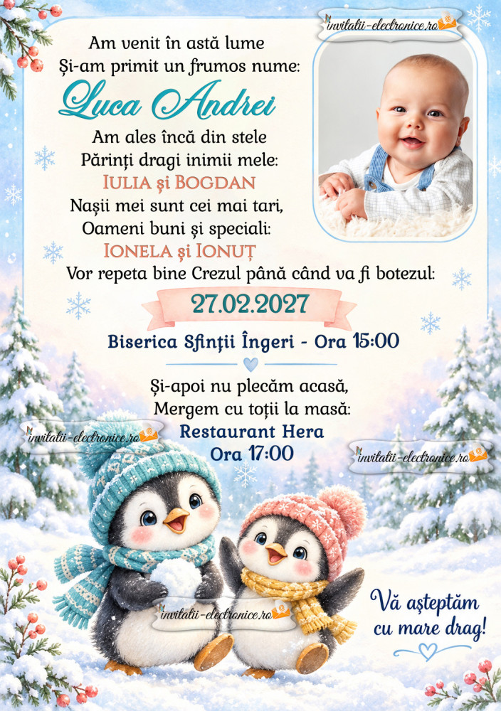 Invitatie de botez iarna