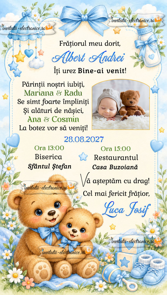 Invitatie de botez cu ursuleti