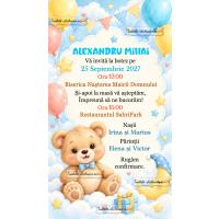Invitatie de botez cu ursulet si baloane