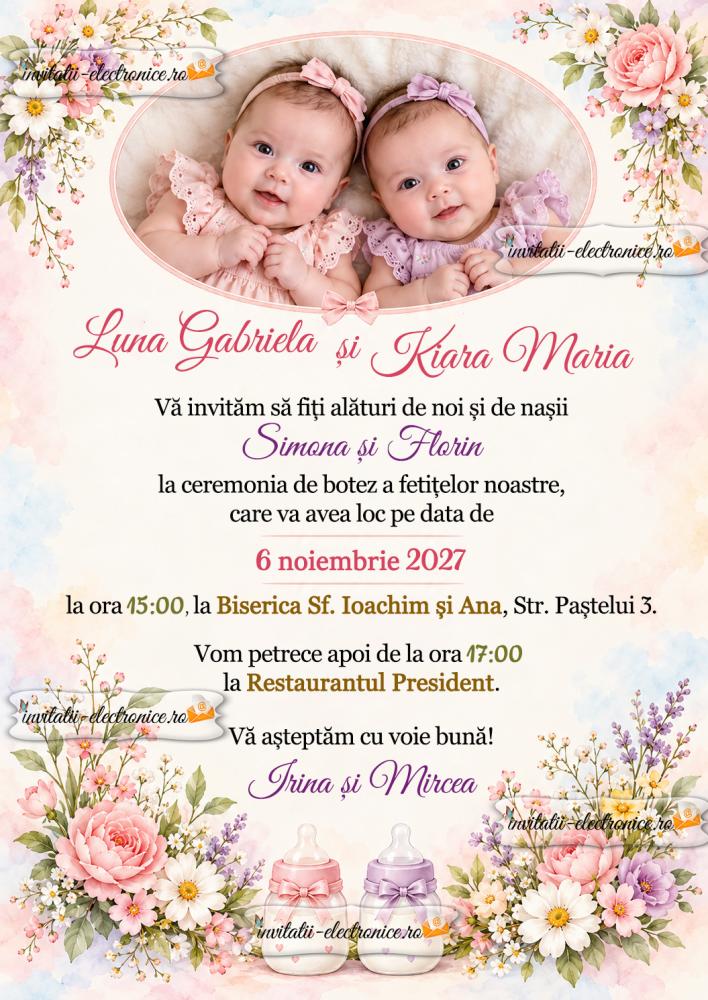 Invitatie electronica de botez cu flori