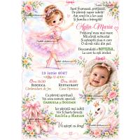 Invitatie la botez cu balerina si flori
