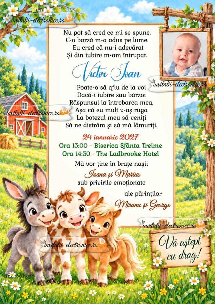Invitatie de botez cu animale domestice