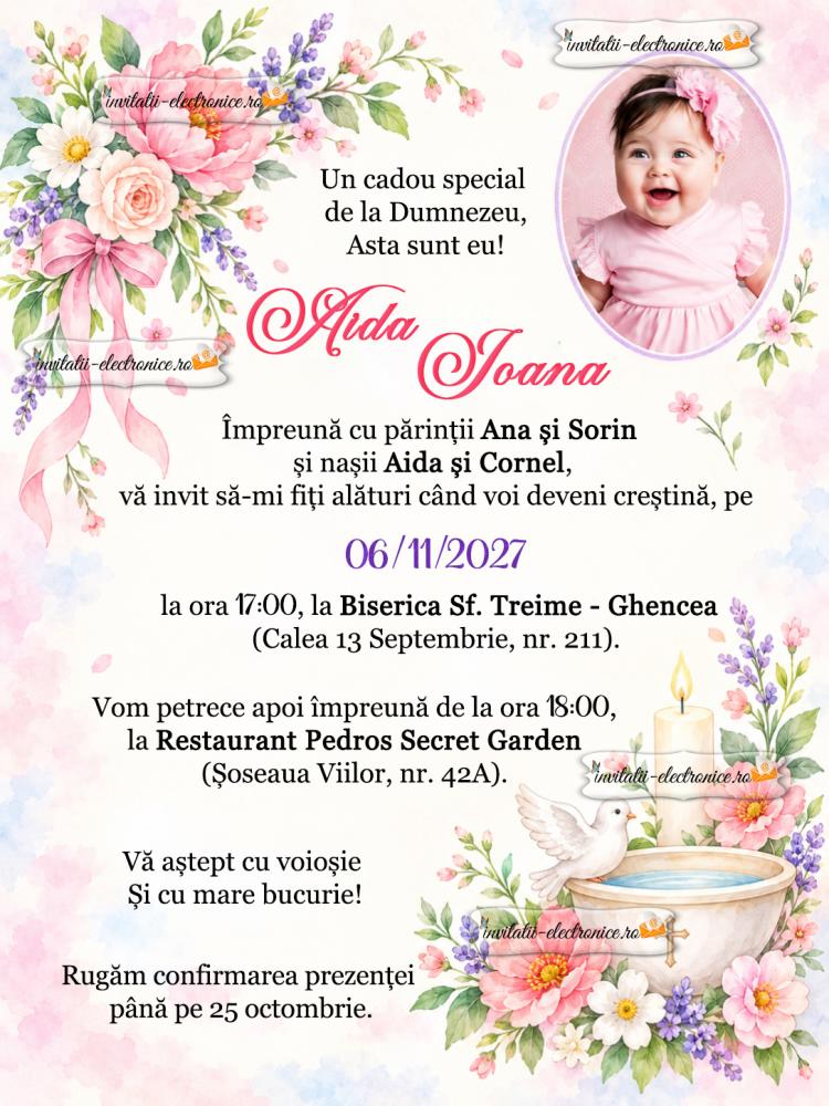 Invitatie florala botez fetita