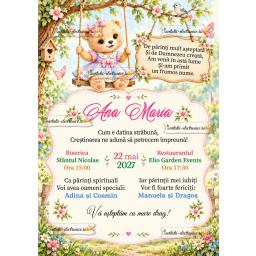 Invitatie de botez cu ursulet fetita