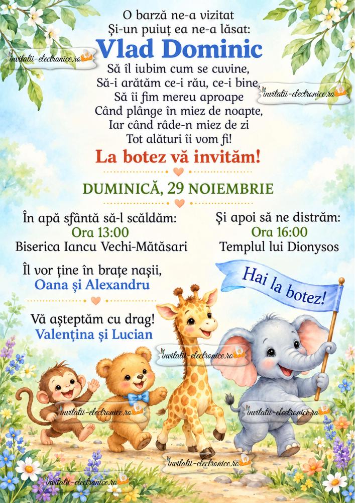 Invitatie digitala cu animale