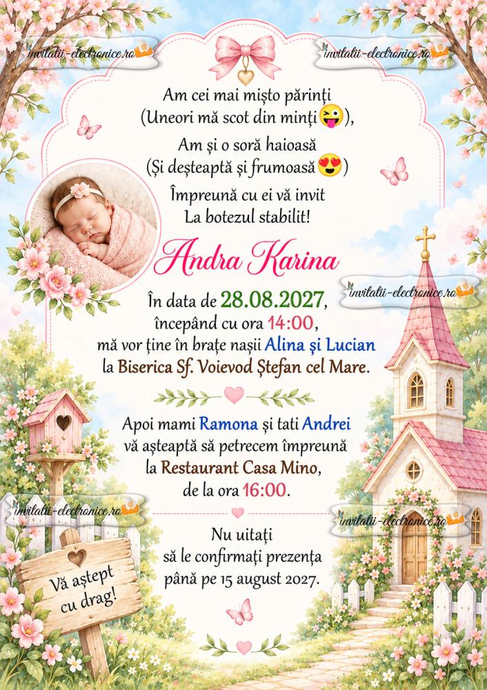 Invitatie digitala botez fetita