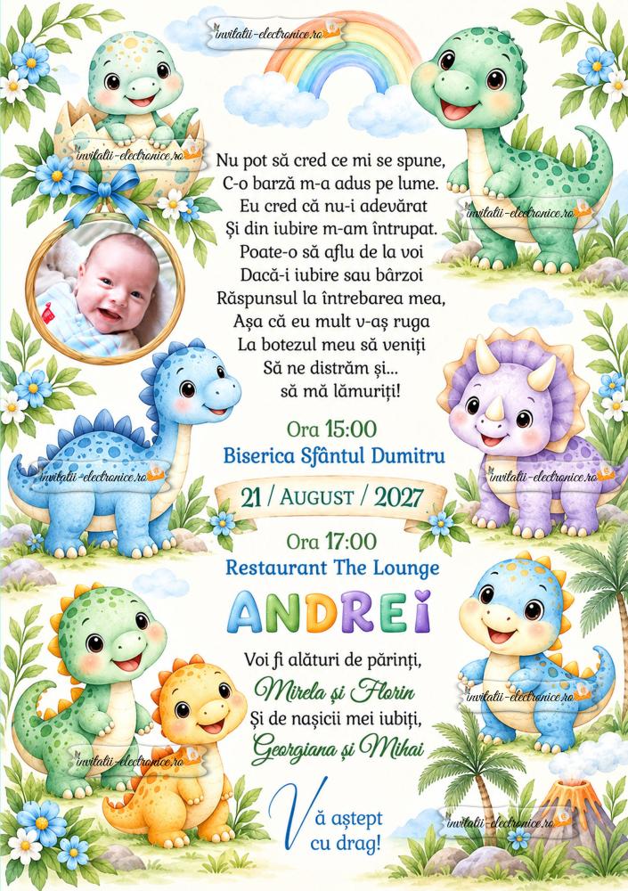 Invitatie la botez cu dinozauri
