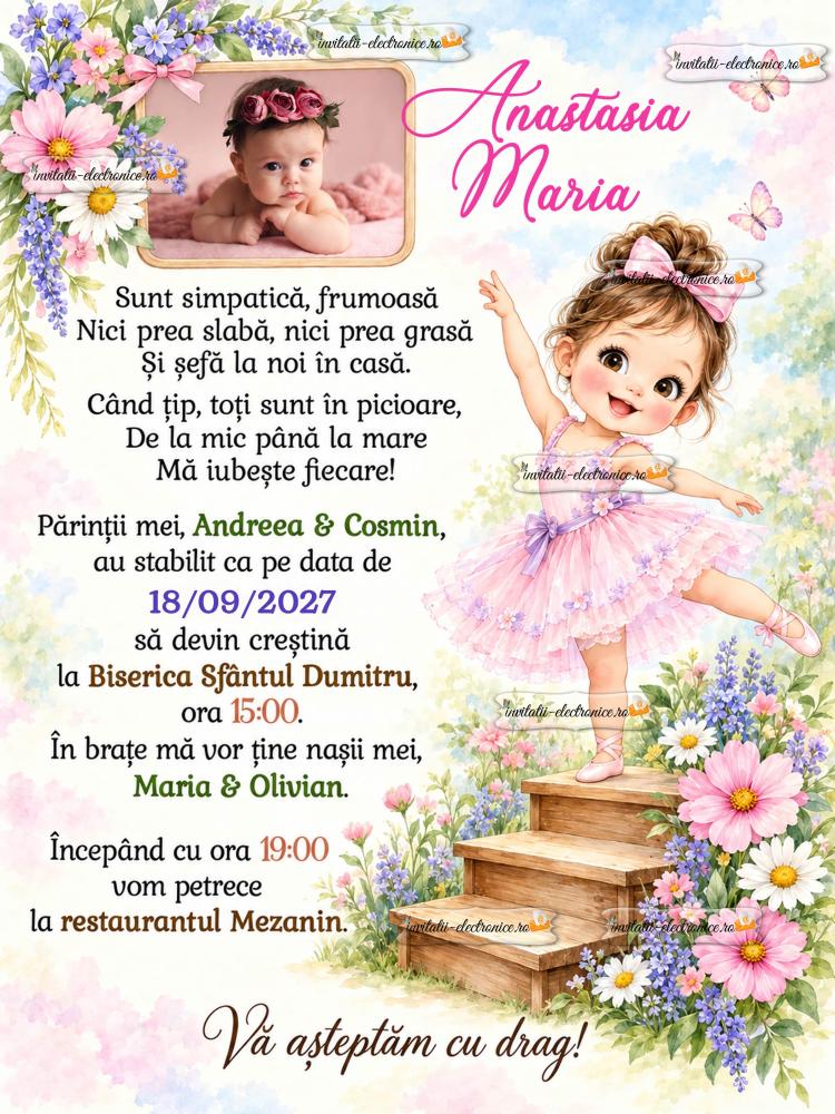 Invitatie de botez cu balerina