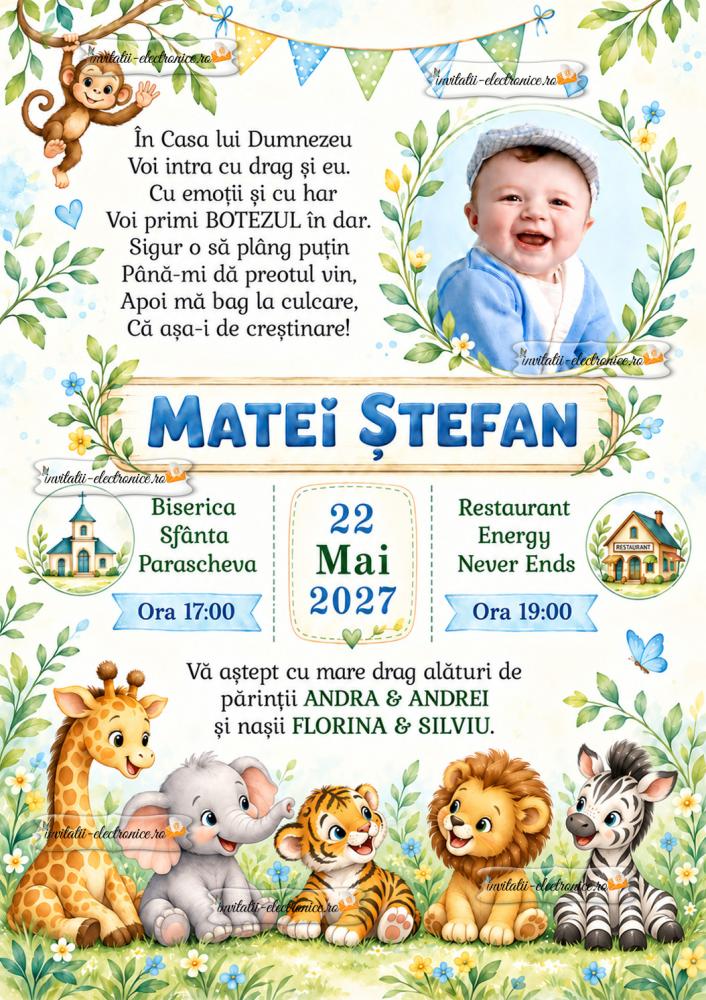 Invitatie digitala cu animale din jungla