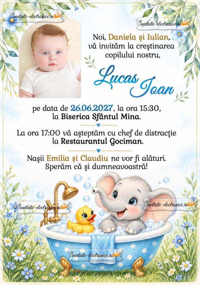 Invitatie la botez cu elefantel