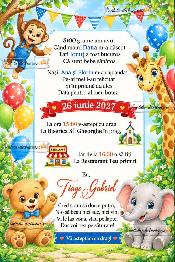 Invitatie la botez cu animale