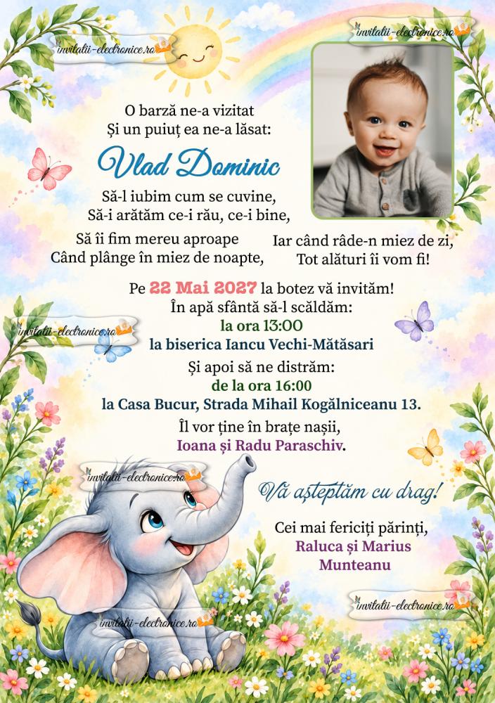 Invitatie la botez cu elefantel