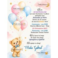 Invitatie la botez de baietel cu ursulet