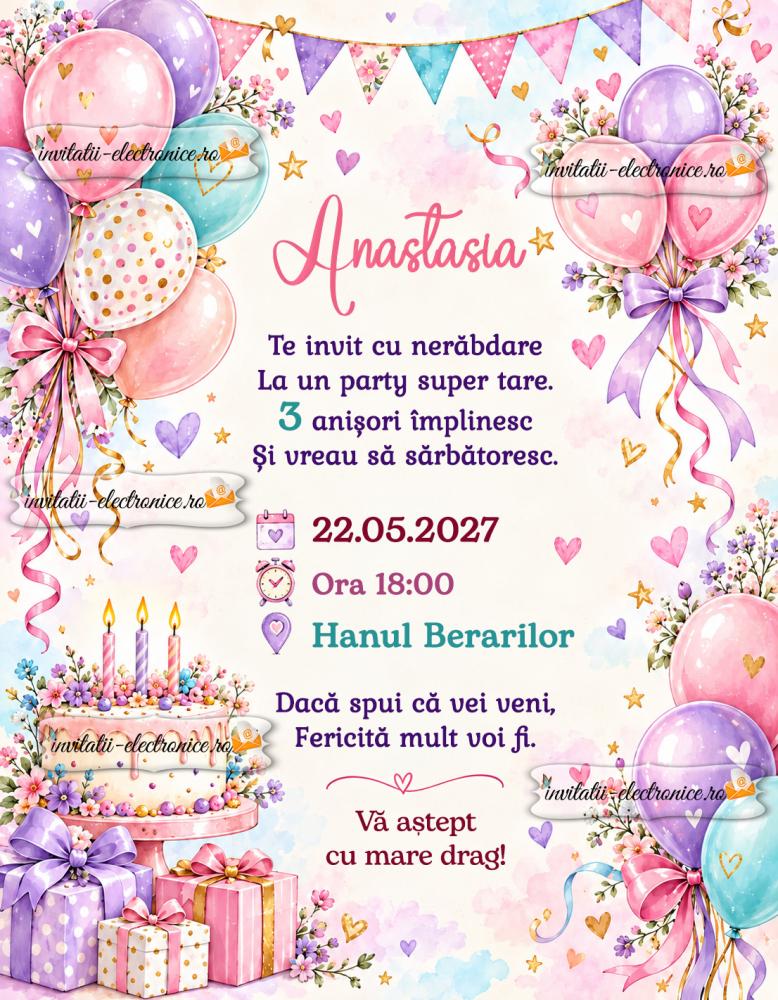 Invitatie colorata aniversare fetita