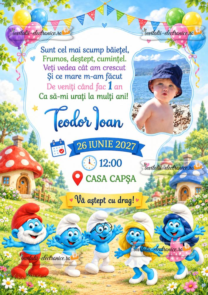 Invitatie la aniversare cu strumfi